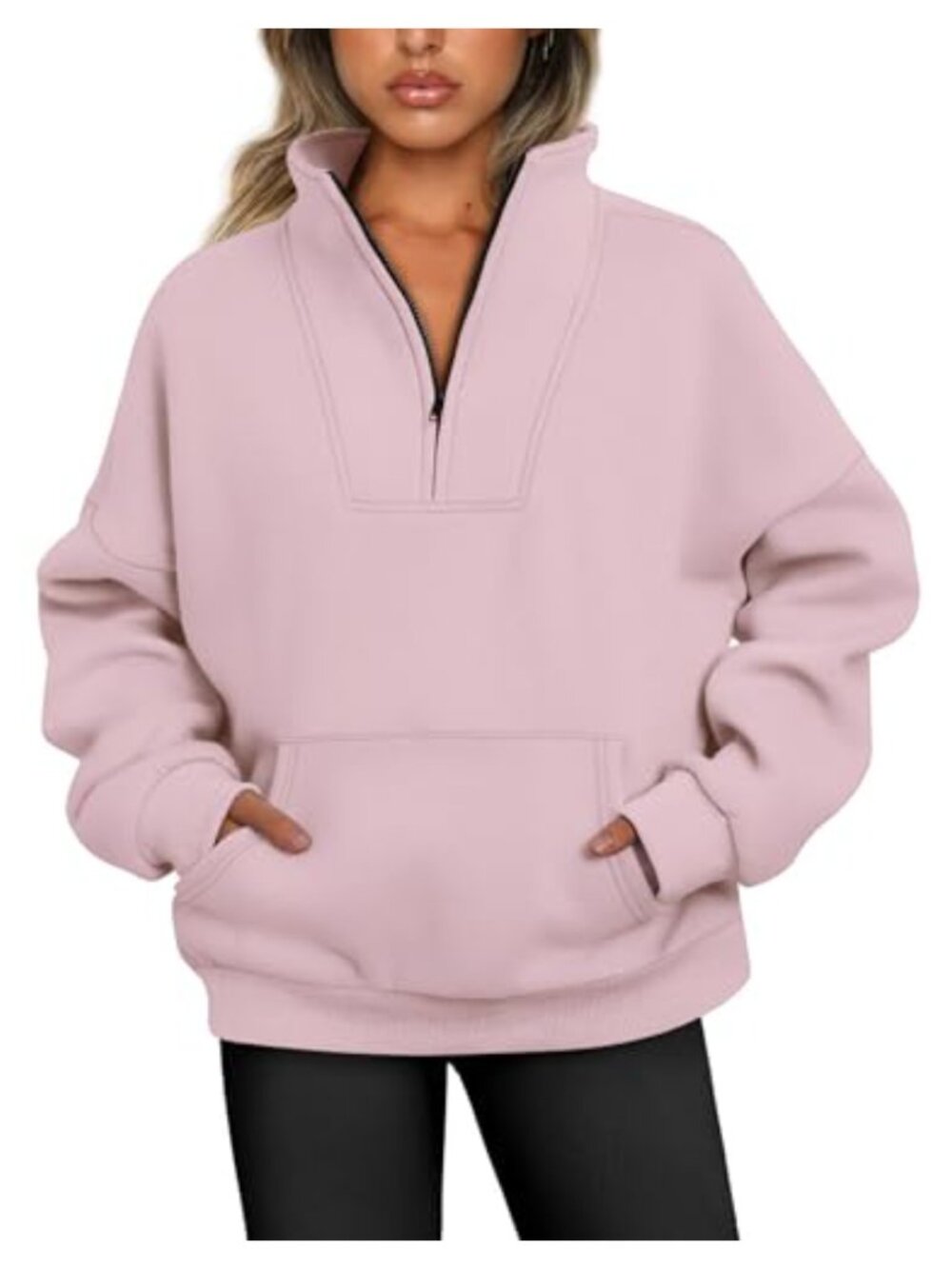 Women's Half Zip Pullover Fleece Lined Oversized Sweatshirt Long Sleeve